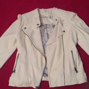 Guess White Faux Leather Coat Size S Never Worn